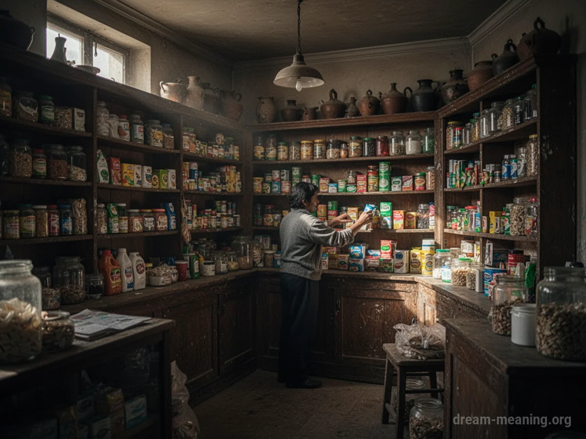 A person browsing items on a shelf inside a small, old-fashioned corner store.