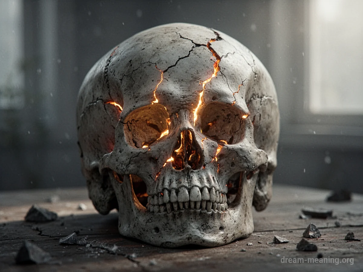 A human skull with visible cracks.