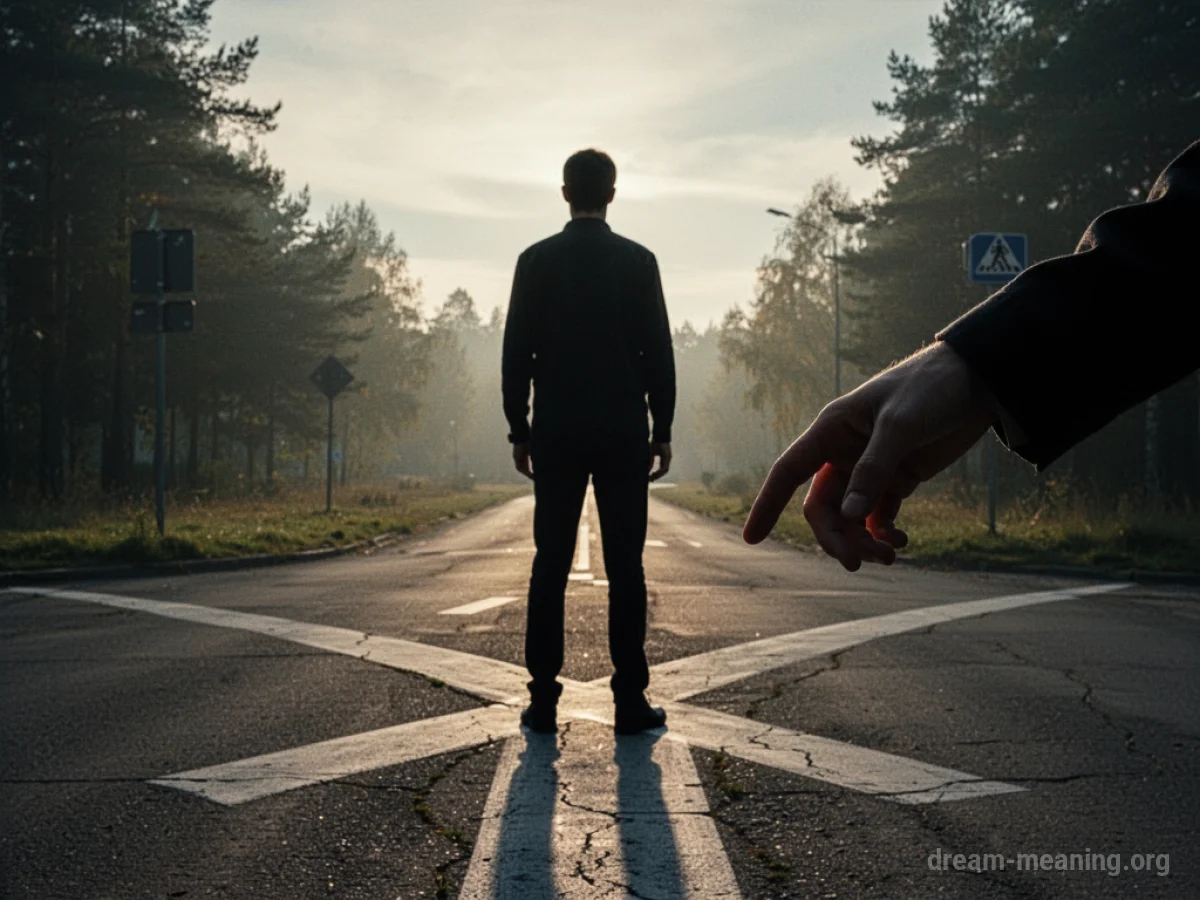 A silhouette of a person at a crossroads with another hand pointing the way.