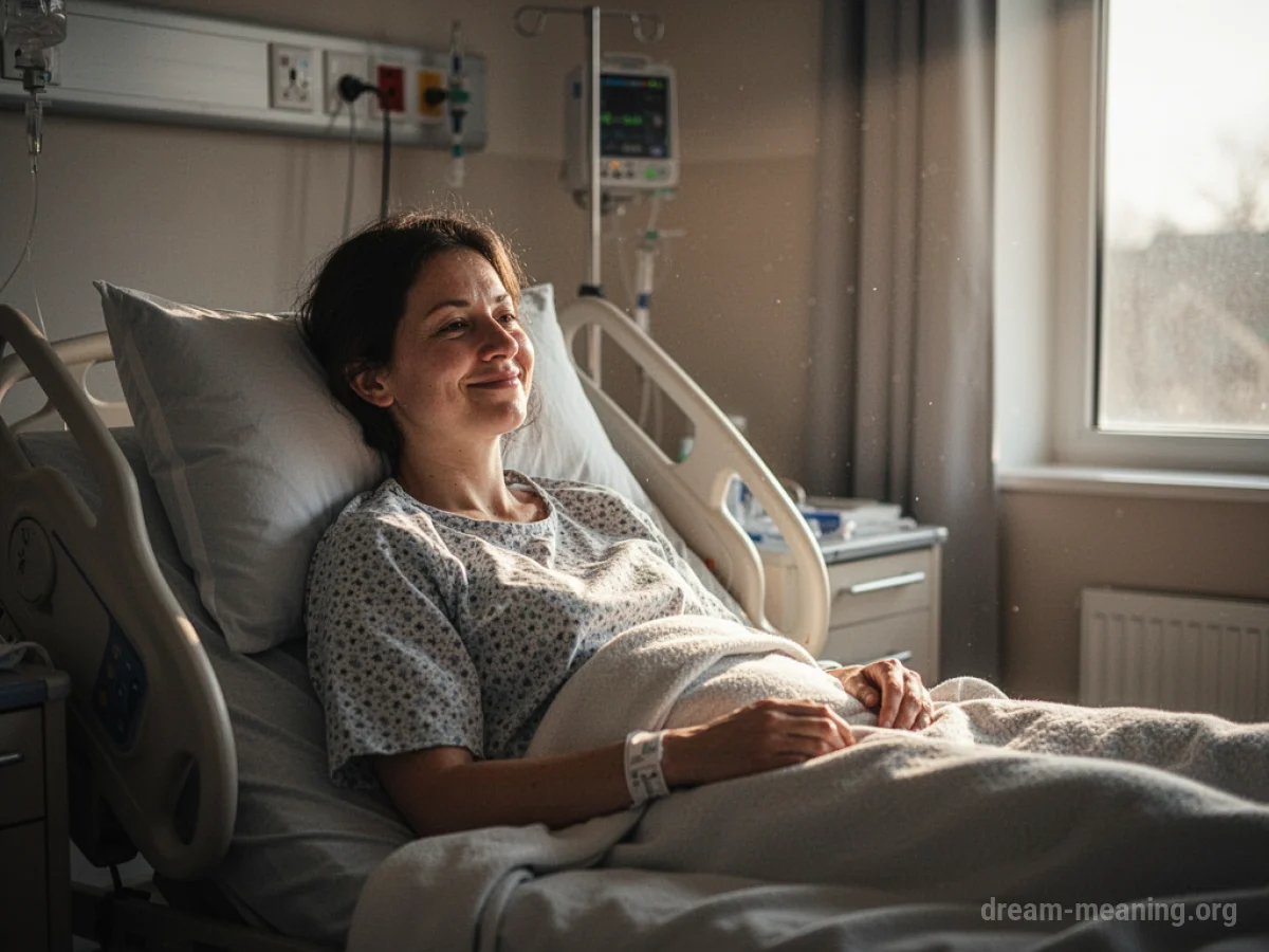 A person sitting up in a hospital bed looking towards a window.