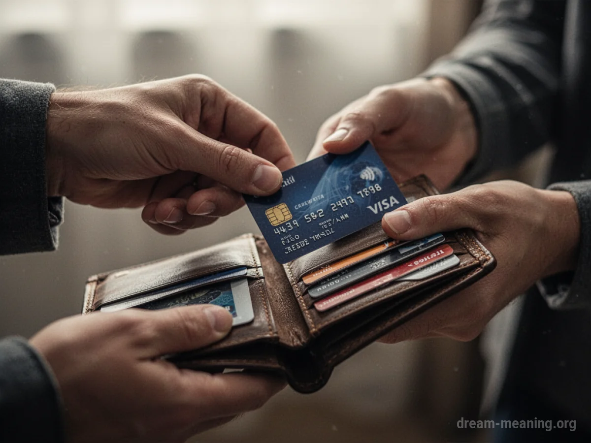 A hand taking a credit card from a wallet.