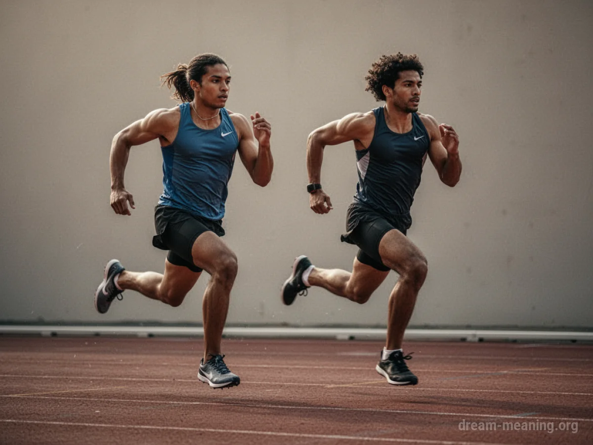 Two runners on a track, one slightly in front.