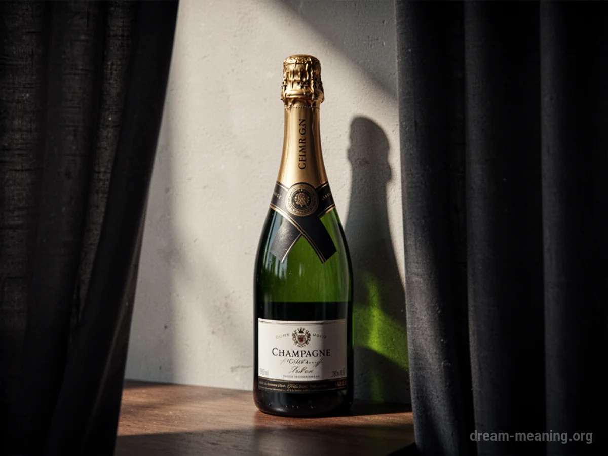 A champagne bottle partially hidden by a dark cloth.
