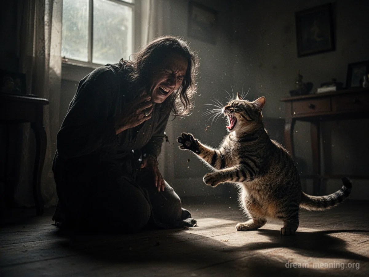 A person recoiling from a hissing cat.