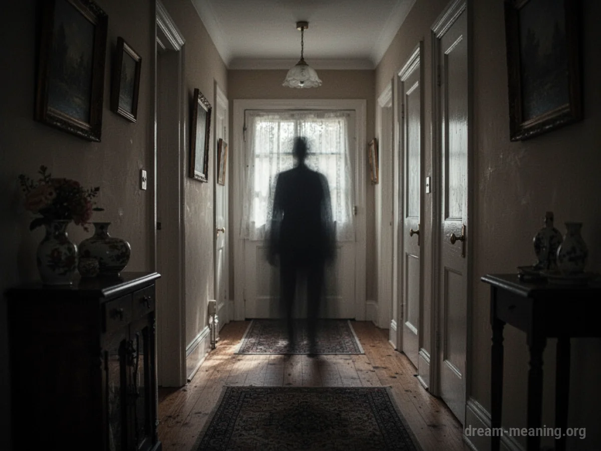 A shadowy figure stands in the hallway of a childhood home.