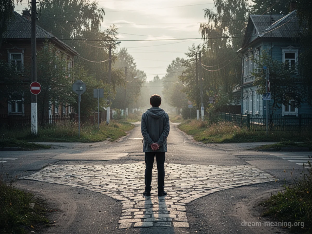 A person standing at a fork in the road with multiple paths.