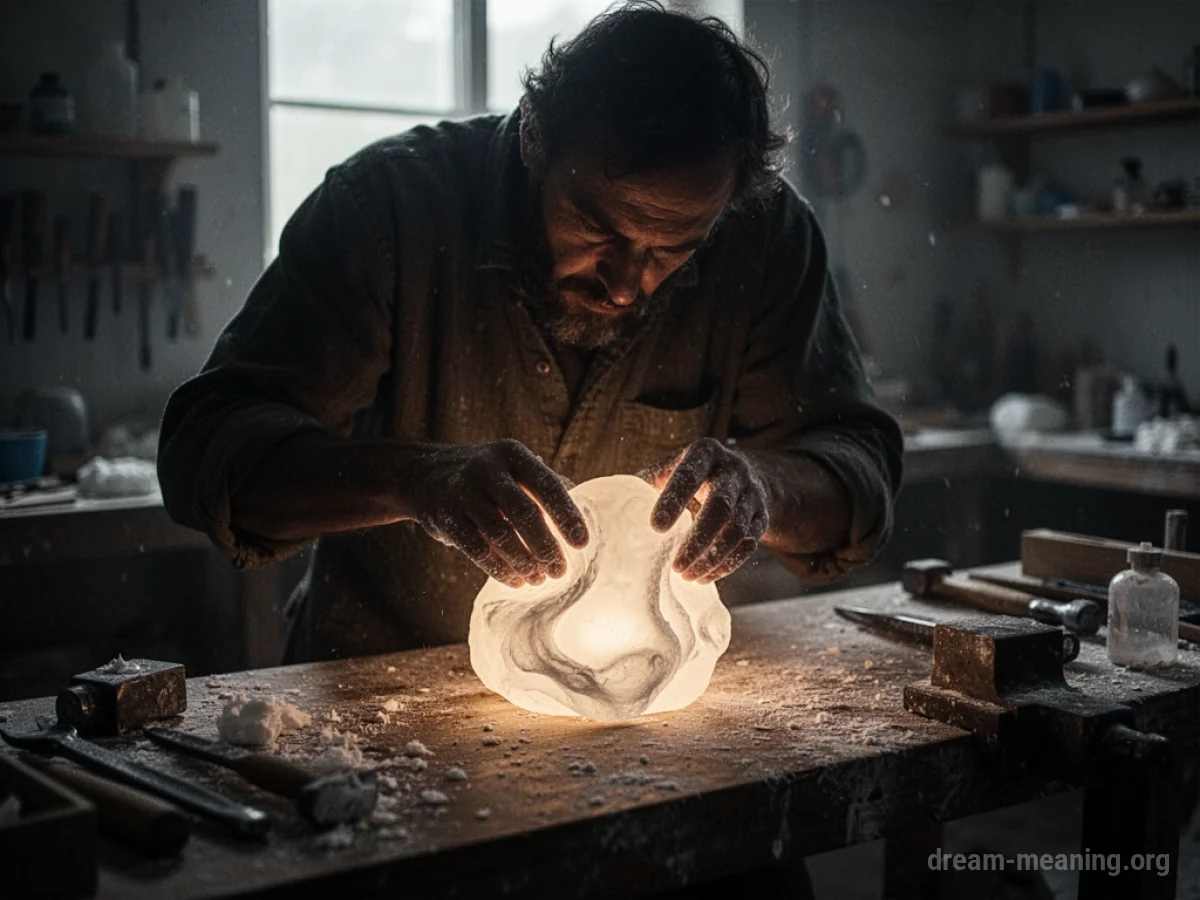 A silhouette of a person working on a mysterious object.