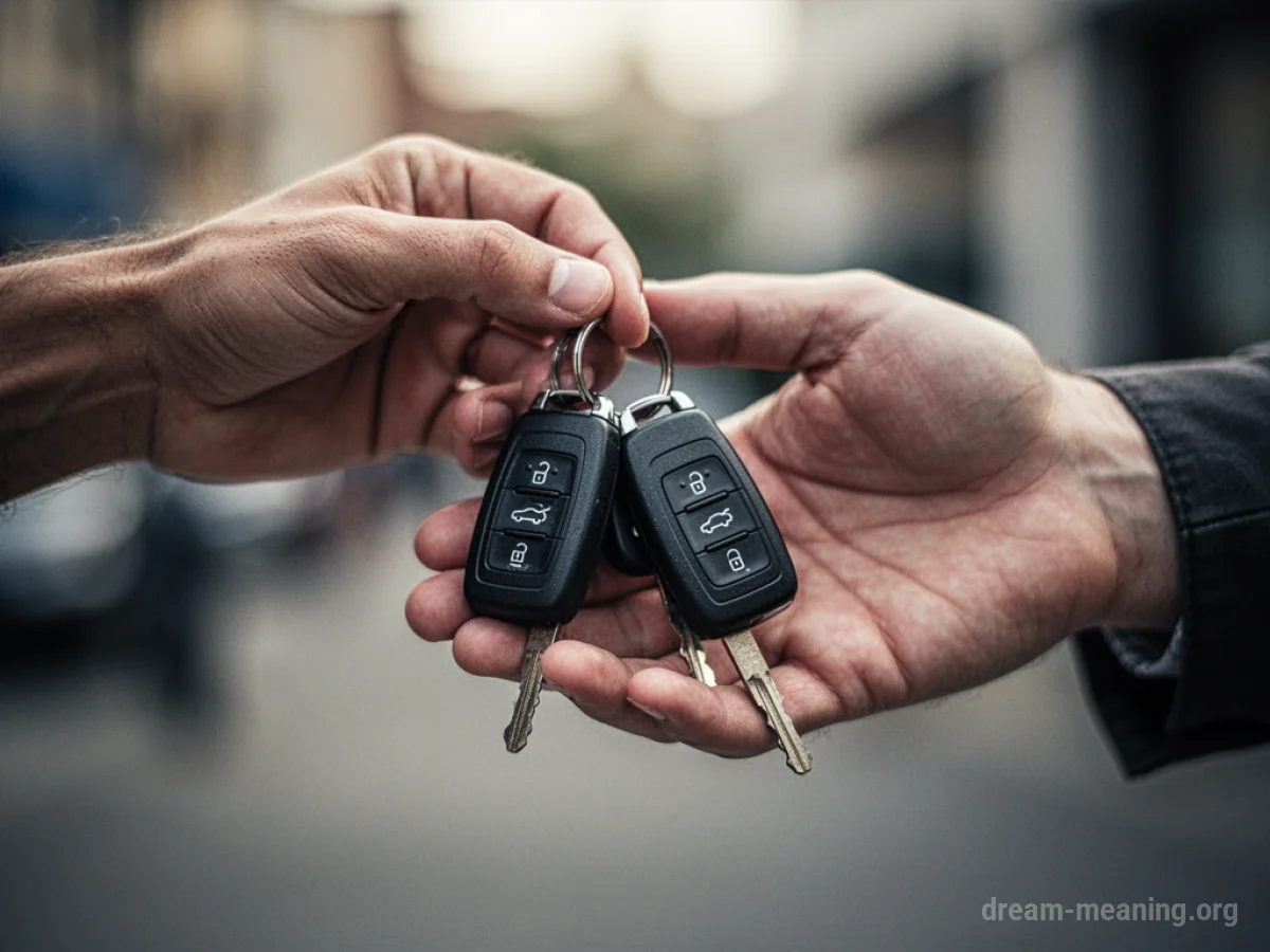 A person's hand extending car keys towards another person's hand.
