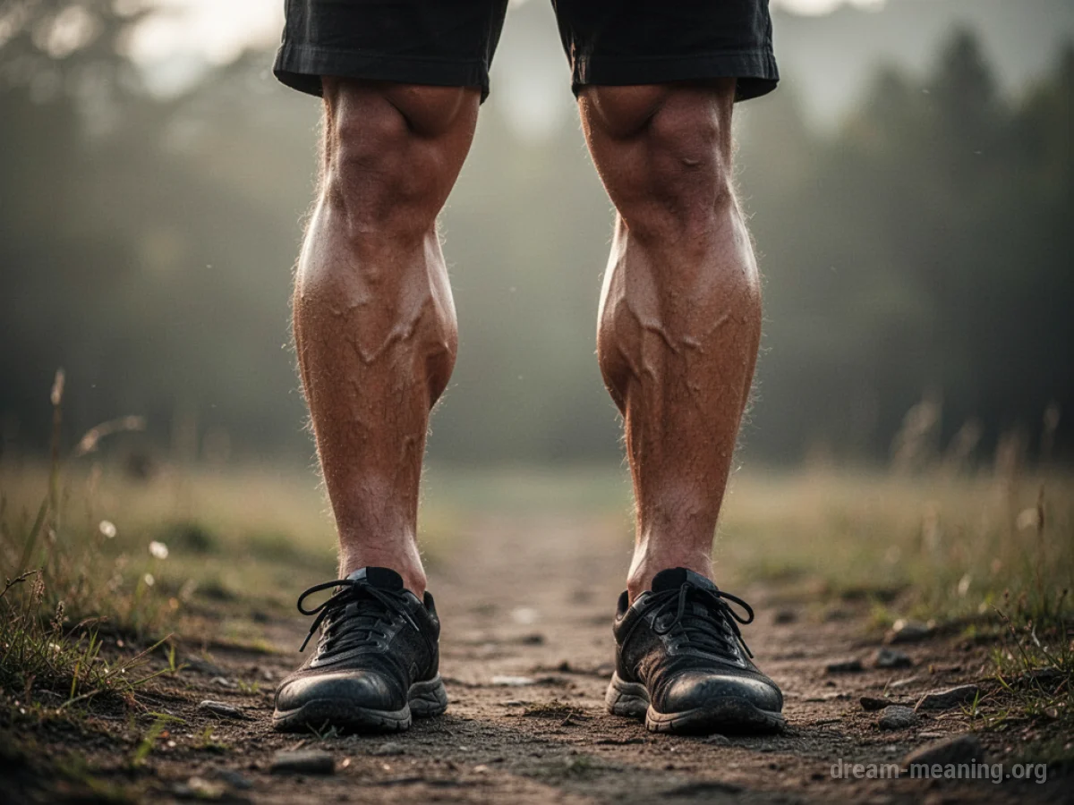 Close-up view of well-defined calf muscles on a person's legs.