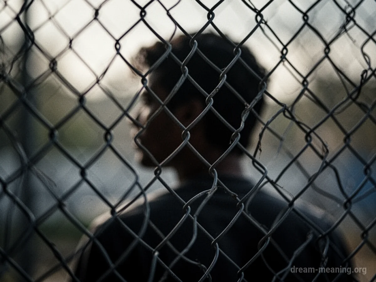 Silhouette of a person behind a chain link fence.