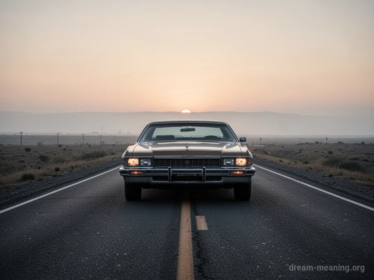A car on a road with a distant horizon.