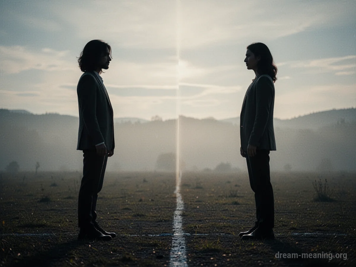 Two indistinct silhouettes facing each other.