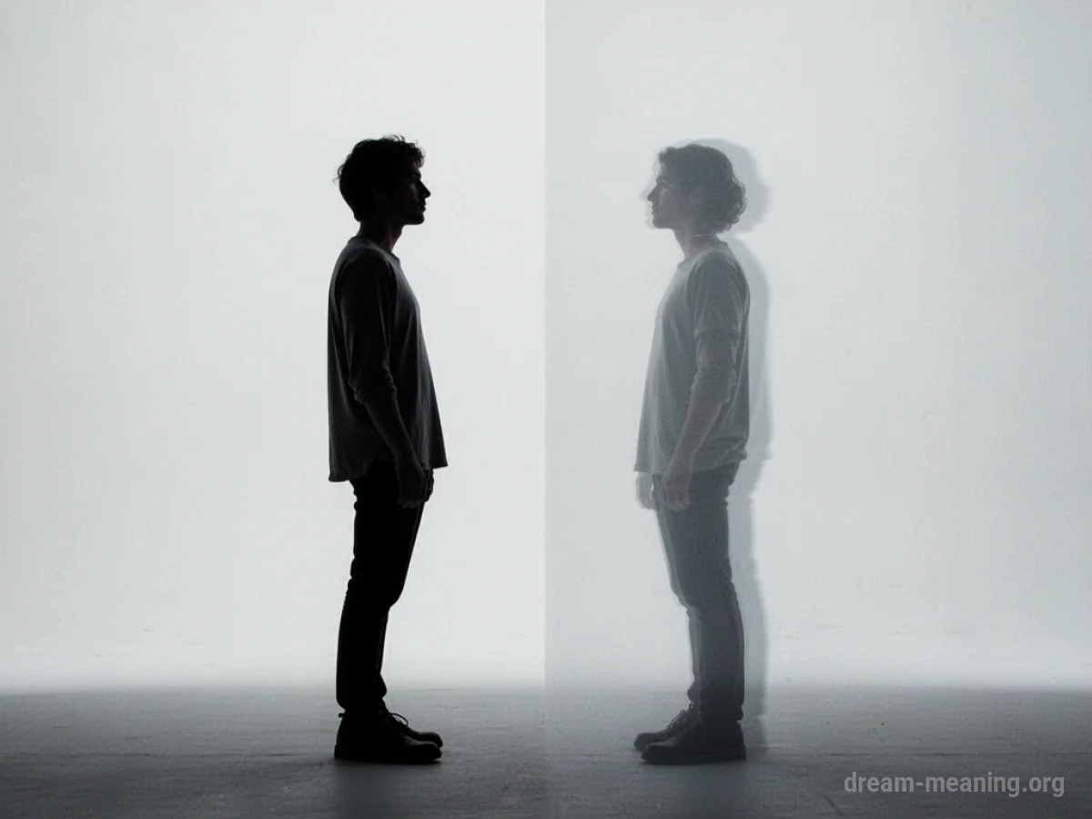 Silhouette of a person facing a faint, transparent copy of themselves.