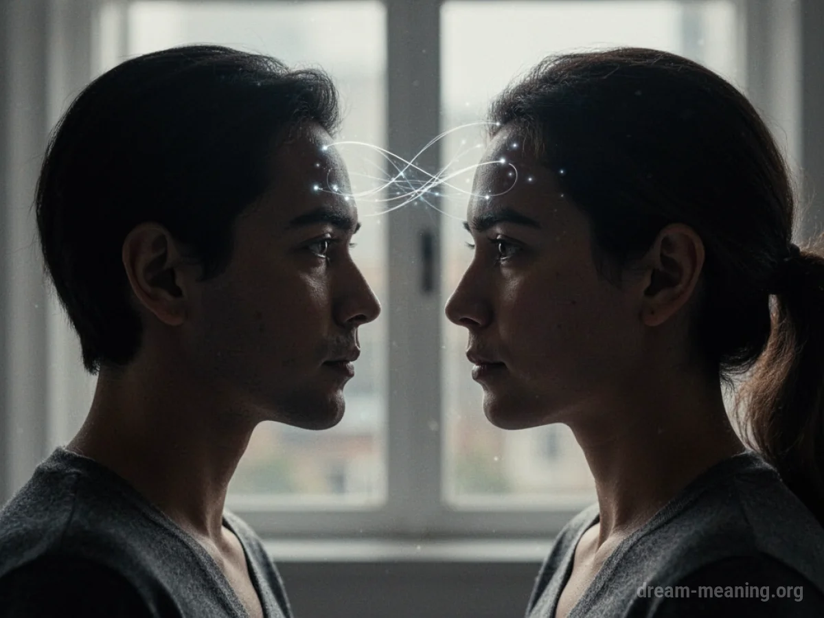 Silhouettes of two heads with connecting lines between them.