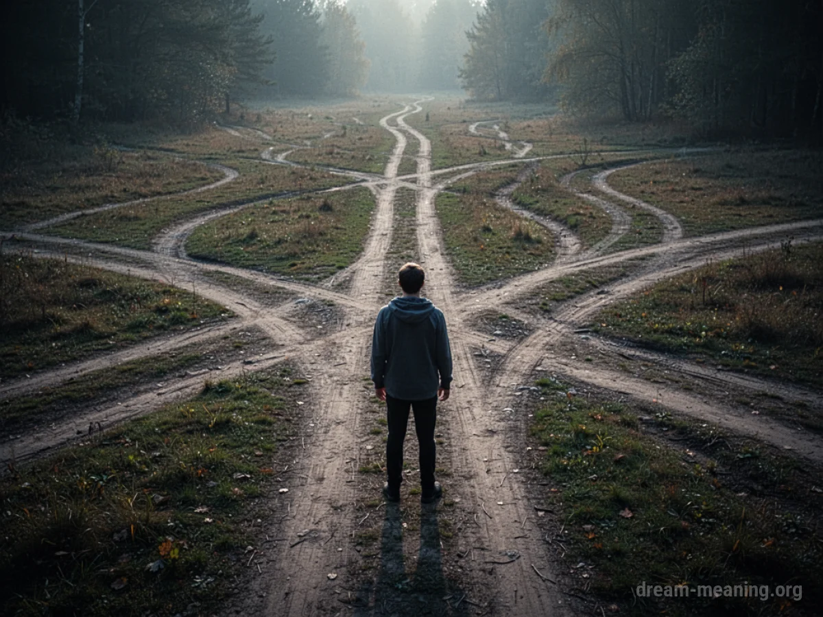 A person at a crossroads with many diverging paths.