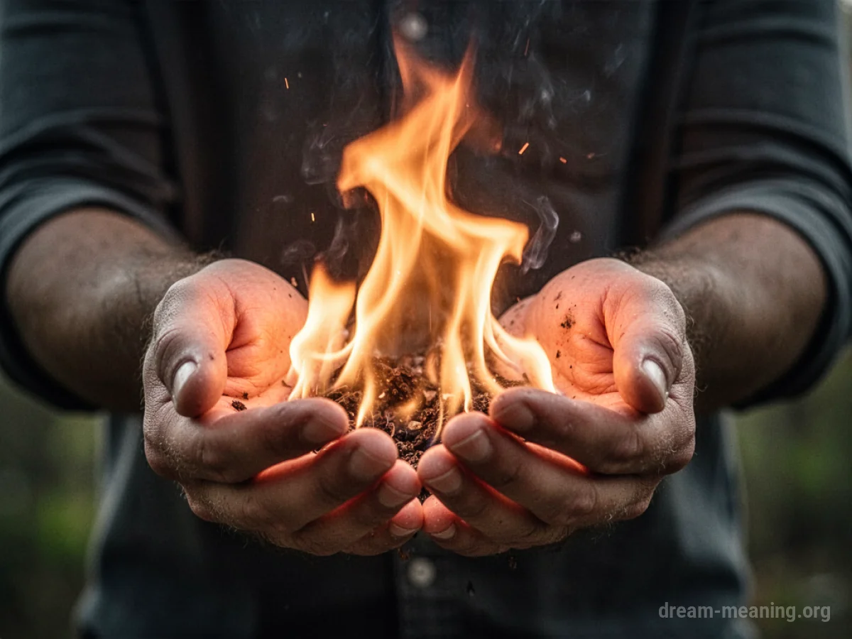Hands trying to hold back a bright fire.