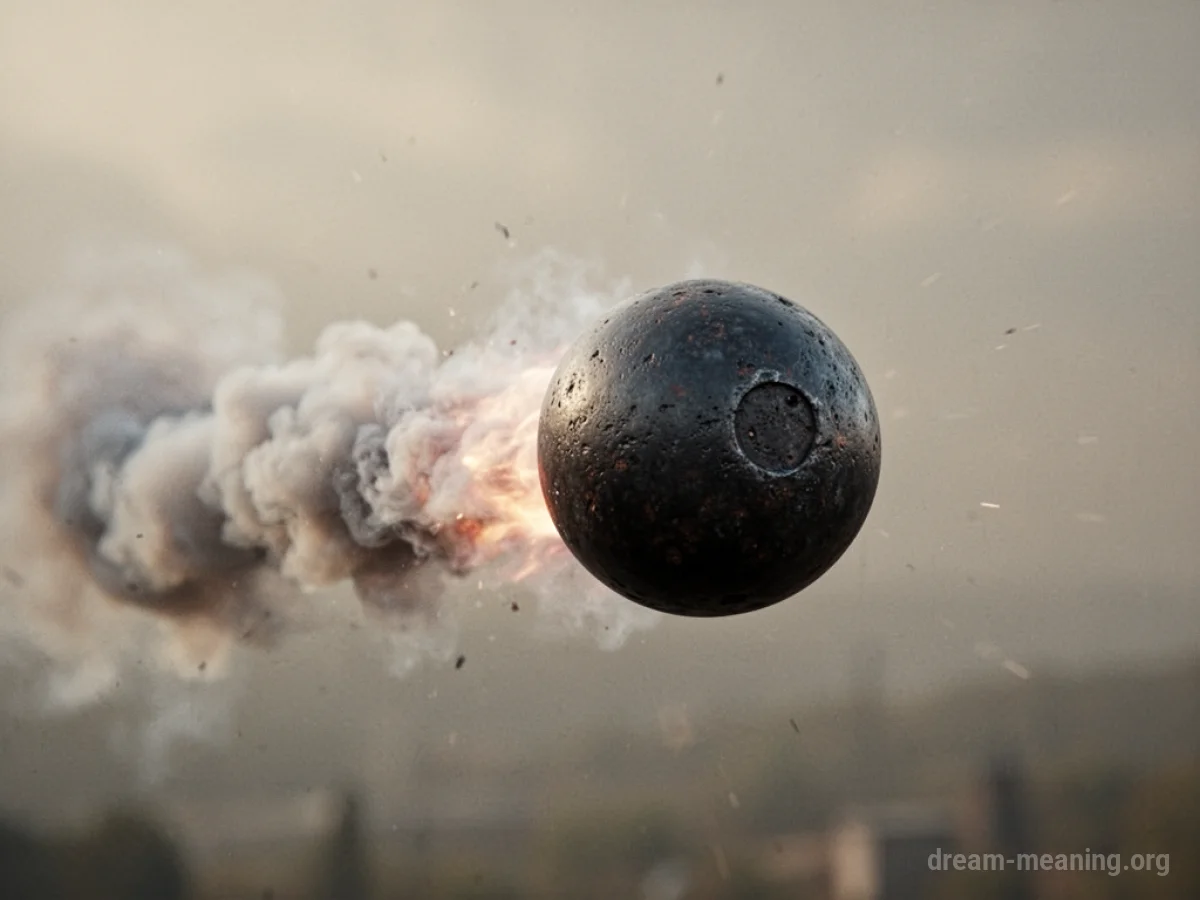 A cannonball in motion with a smoke trail.