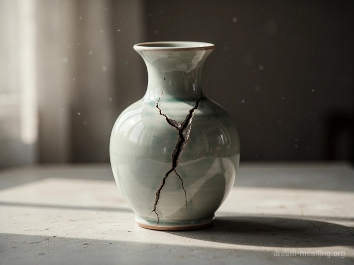 A ceramic vase with a visible crack.