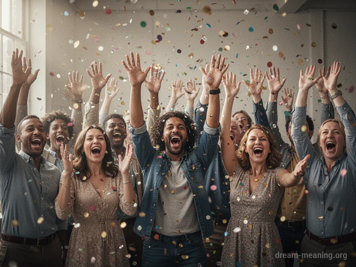 People cheering and celebrating with confetti.