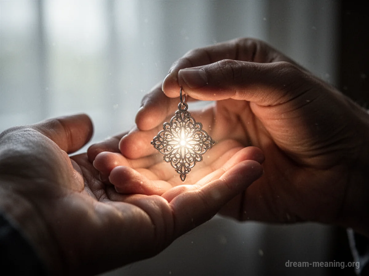 A person's hand cupping a small, decorative charm.