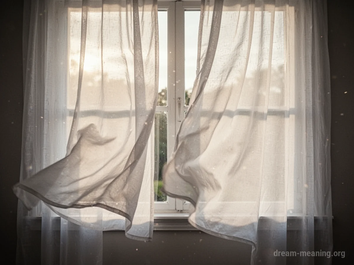 Sheer white curtains illuminated by sunlight.