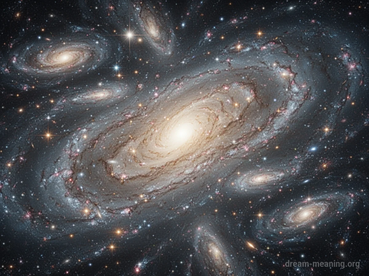 Cosmic nebulae and nascent galaxies forming in deep space.