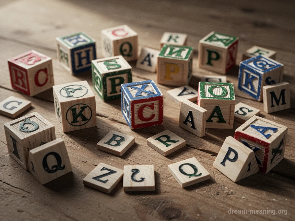Scattered alphabet blocks and letter tiles.