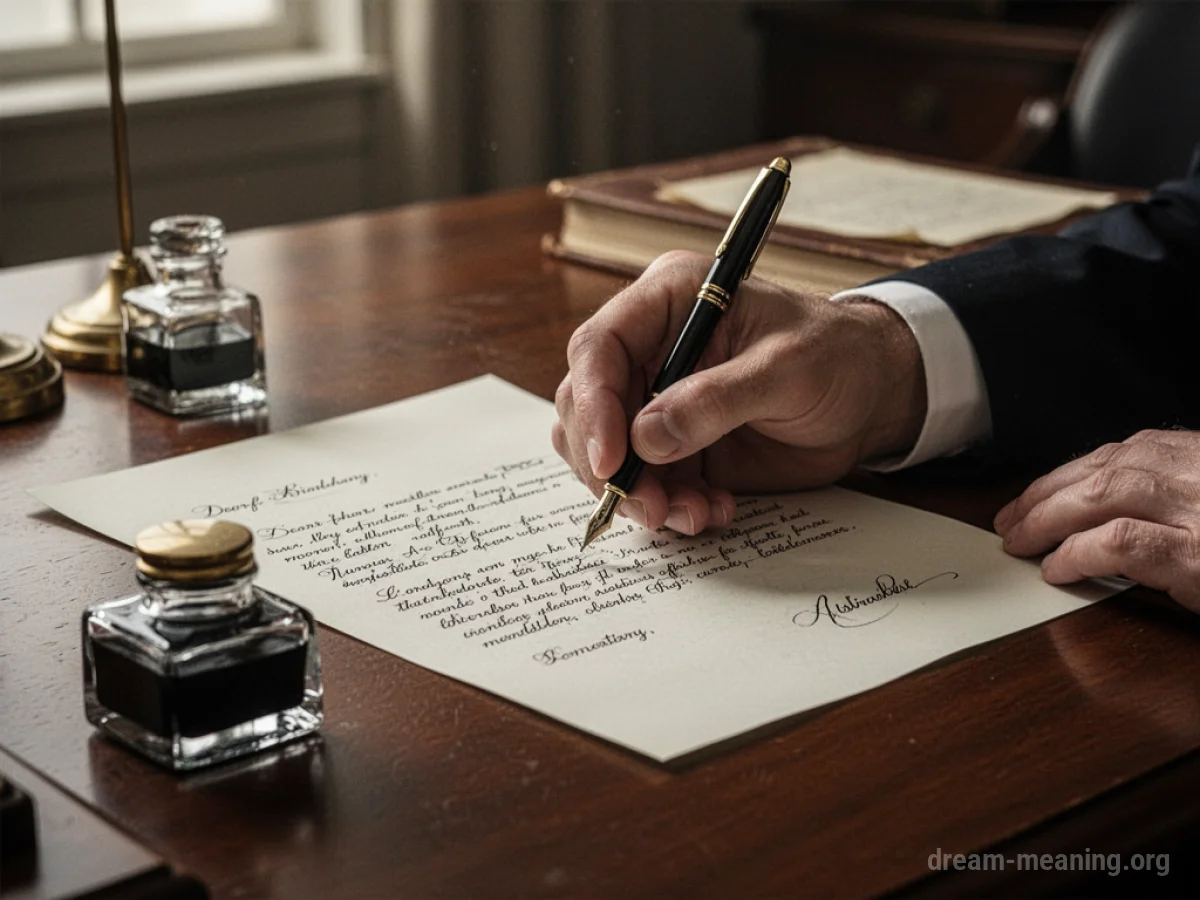 A hand holding a pen and writing on a piece of paper.