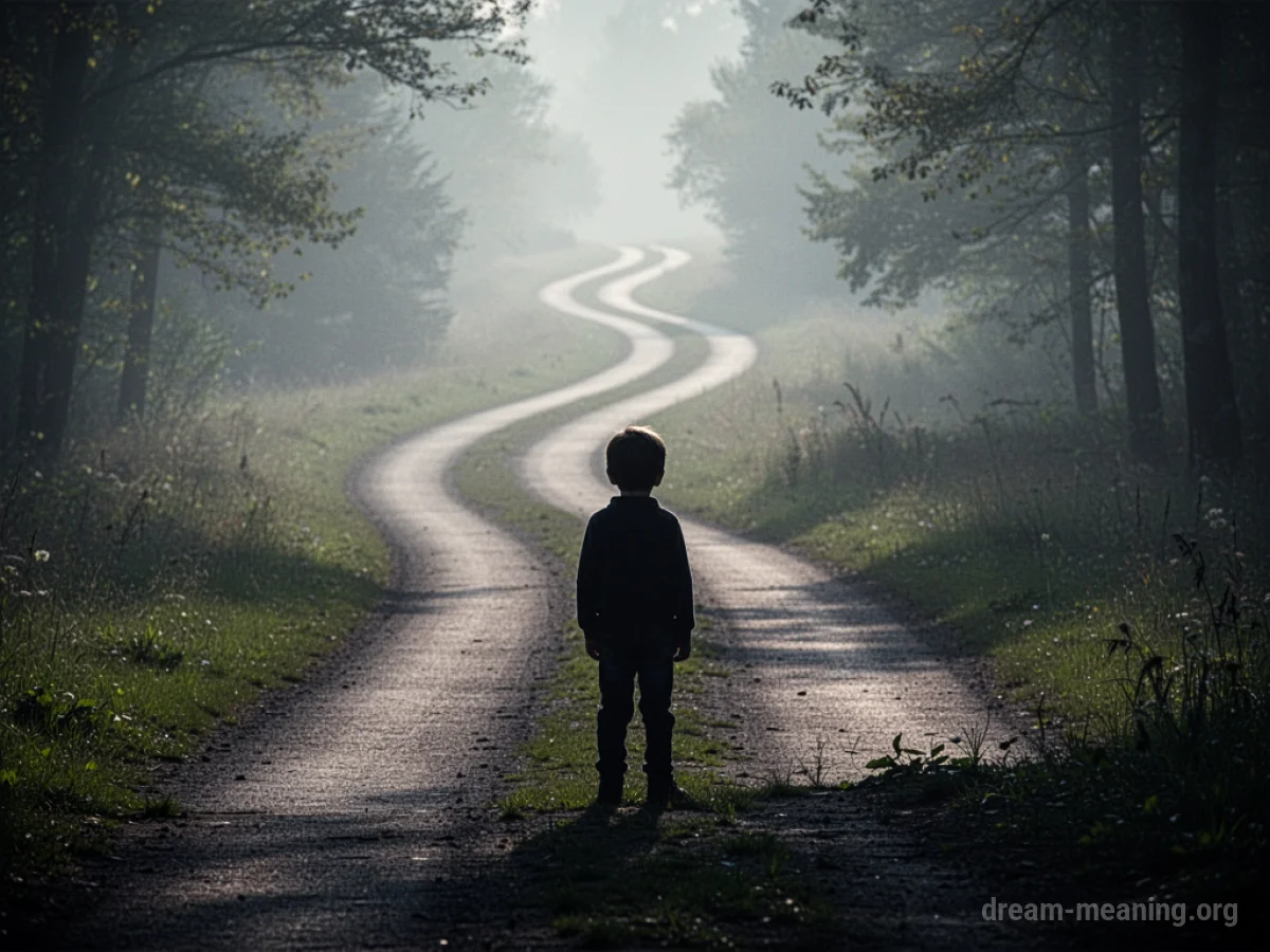 A child's silhouette at the start of a path.