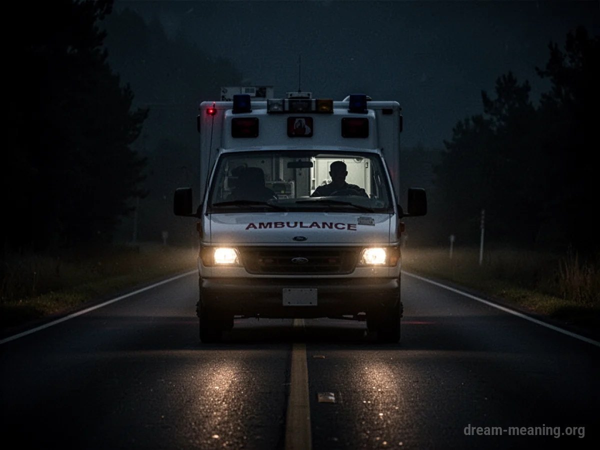 Silhouette of a driver in an ambulance on a road at night.
