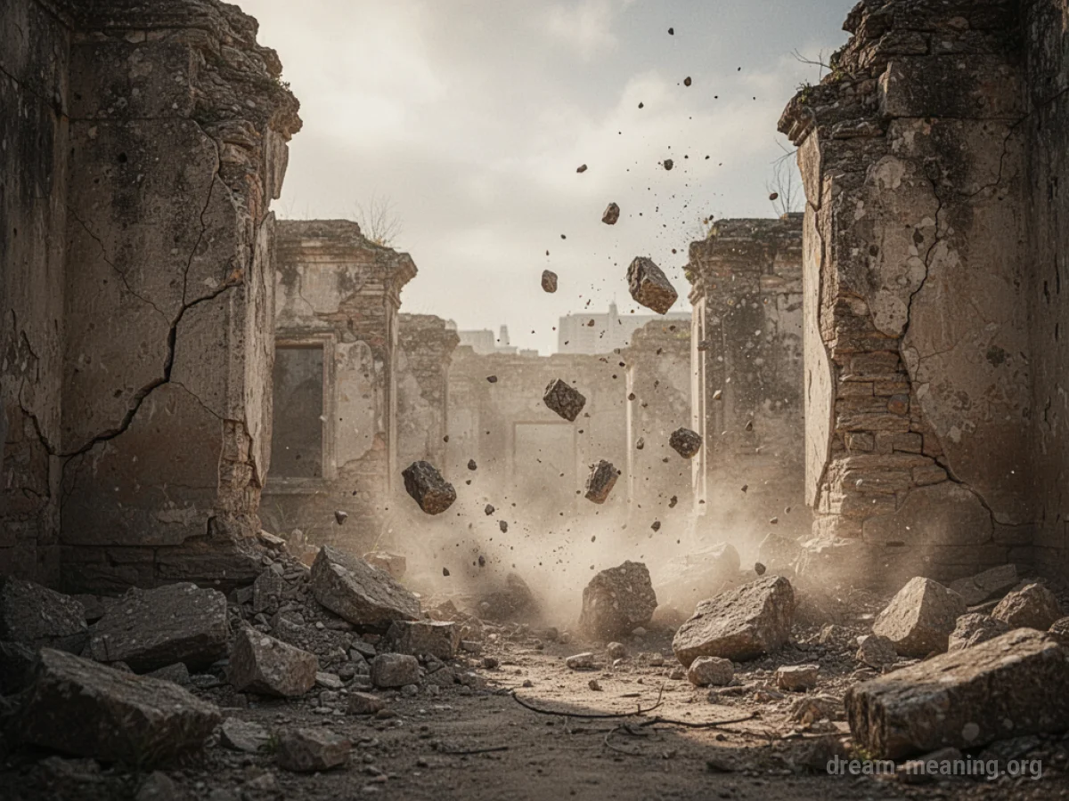 Ancient stone ruins with sections breaking apart and falling.