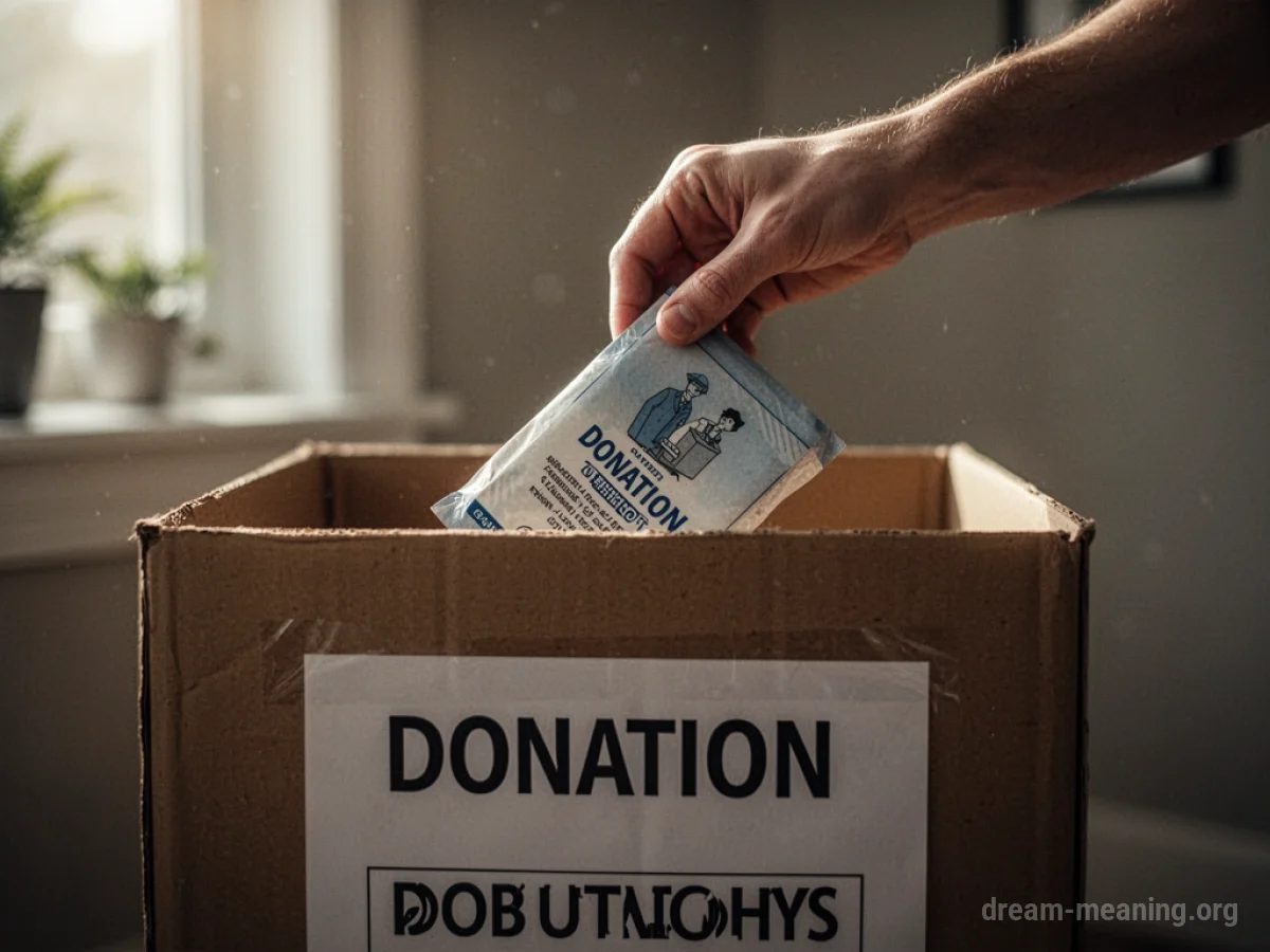 A hand placing an object into a donation box.