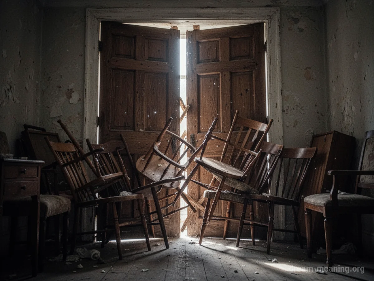 A room door blocked by furniture from the inside.