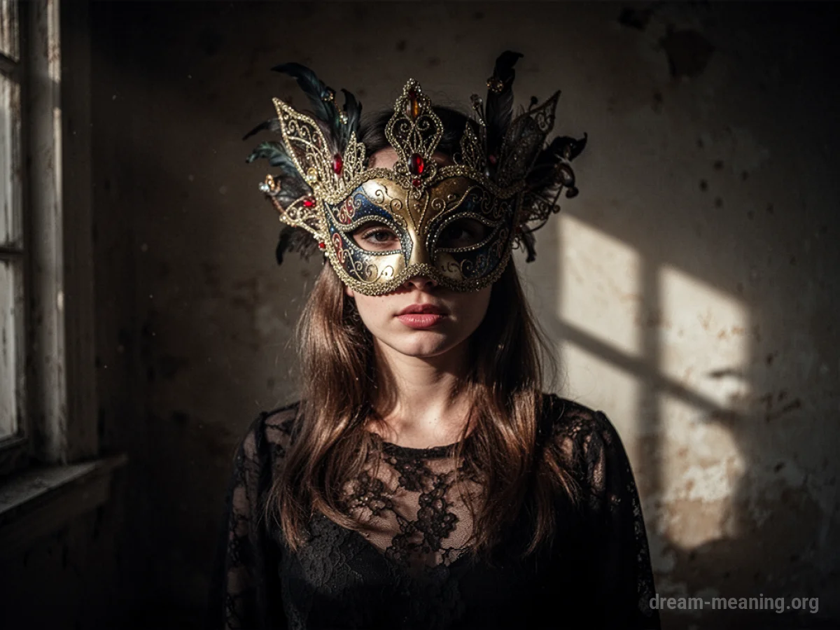 A person wearing a theatrical mask.