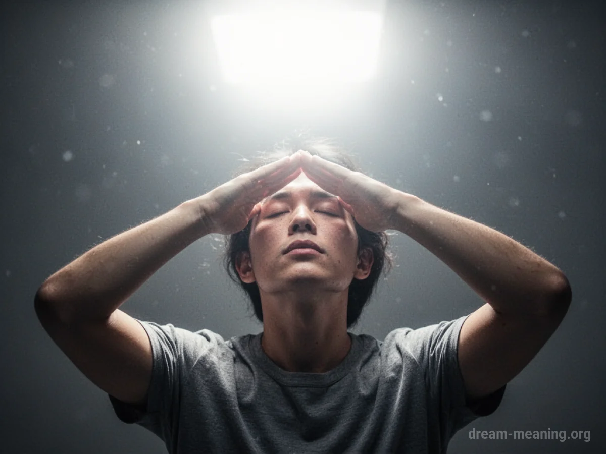 Person shielding eyes from a very bright light source.