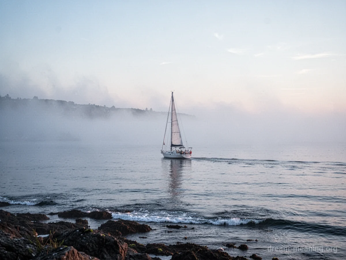 A sailboat sailing away from a shore.