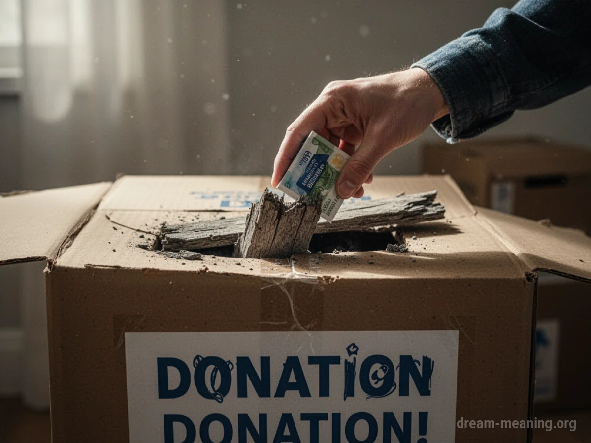 A hand attempting to donate to a box with a blocked opening.