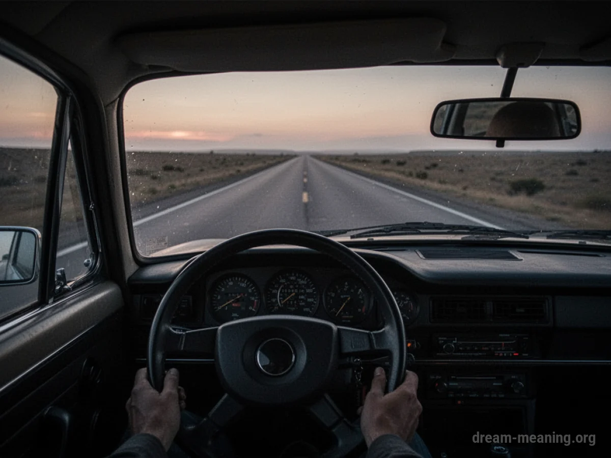 An empty car driving on a road with no one at the wheel.