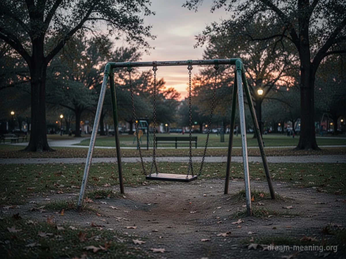 An empty swing set in a park.