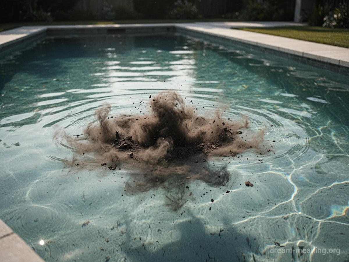 A dark cloud of mud spreading through clear water.