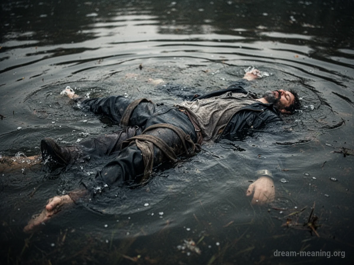 A person's clothing is submerged in murky, dark water.