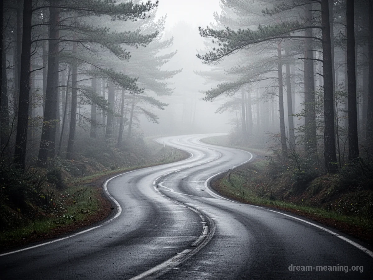 A foggy forest with a single path splitting into multiple indistinct trails.