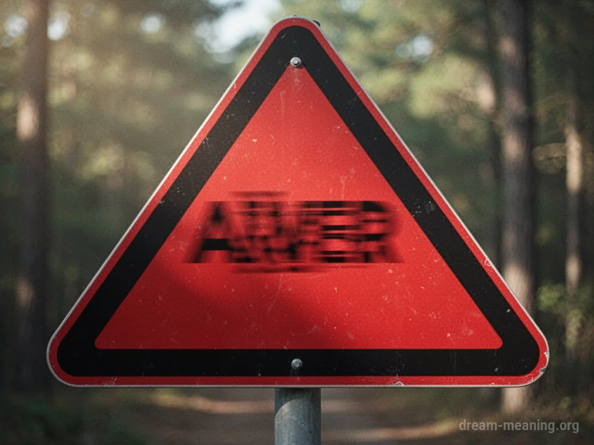 A warning sign with illegible, shifting text.