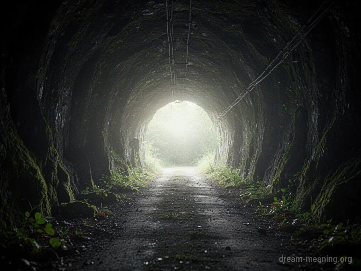 Bright light shining from the end of a dark tunnel.