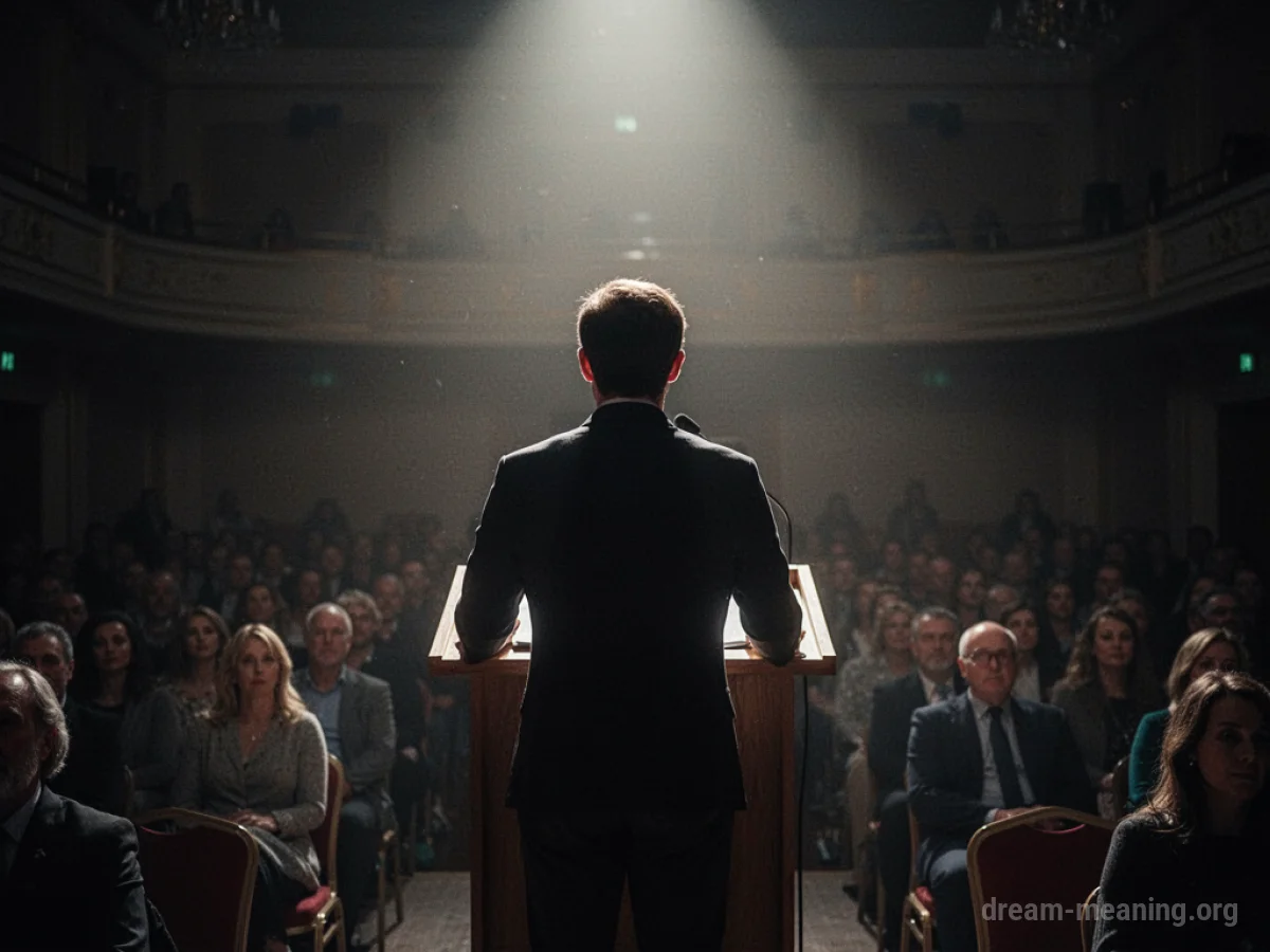 Silhouette of a person behind a podium.