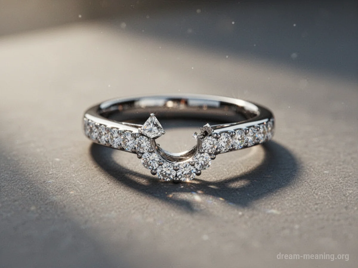 A close-up of a diamond ring with a gap where a stone should be.