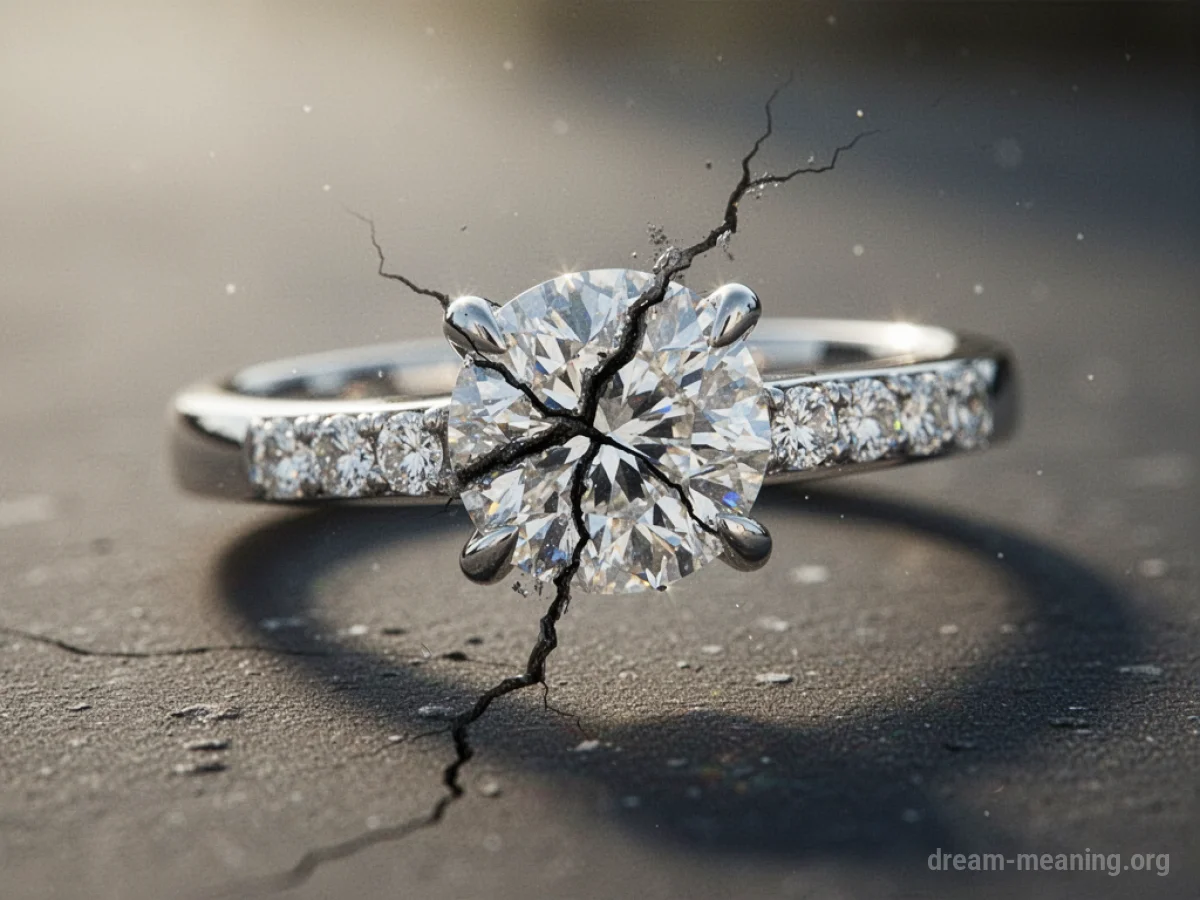 A diamond ring with a clear crack across its surface.