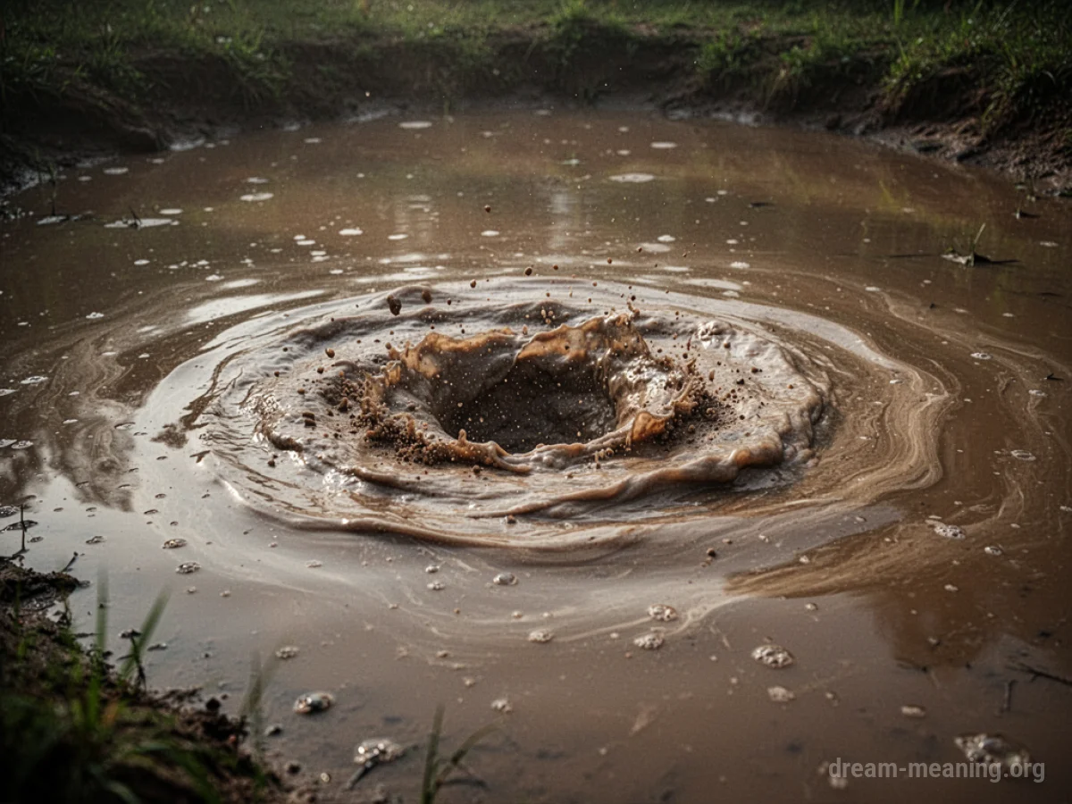A pool of dark, cloudy water with visible sediment.