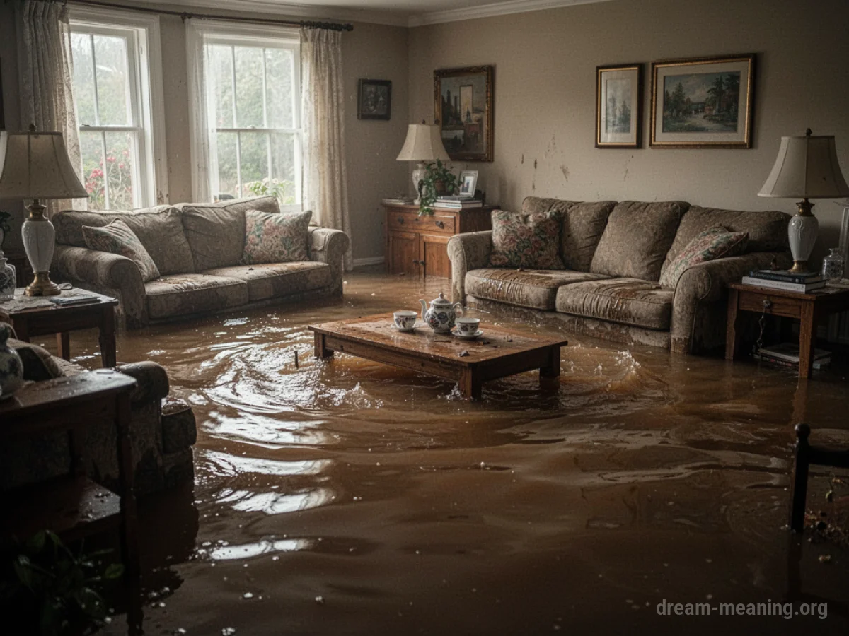 Brown water filling a living room.