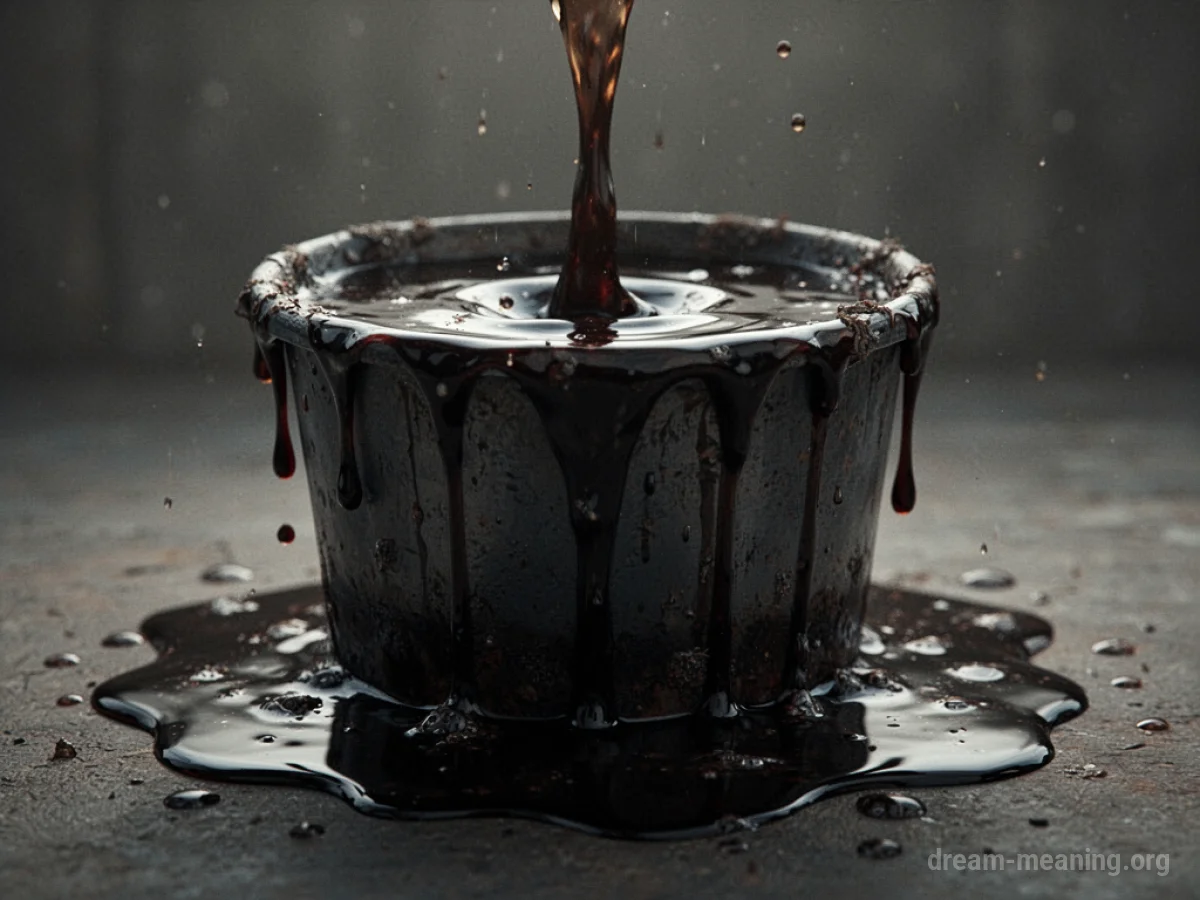 Dark, murky liquid overflowing from a container.